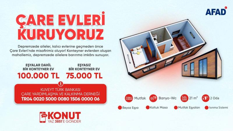 Depremzede Ailelere Barınma İmkânı Sunuyoruz