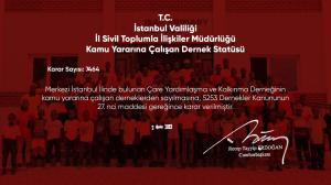  “Kamu Yararına Çalışan Dernek” Statüsü Verildi